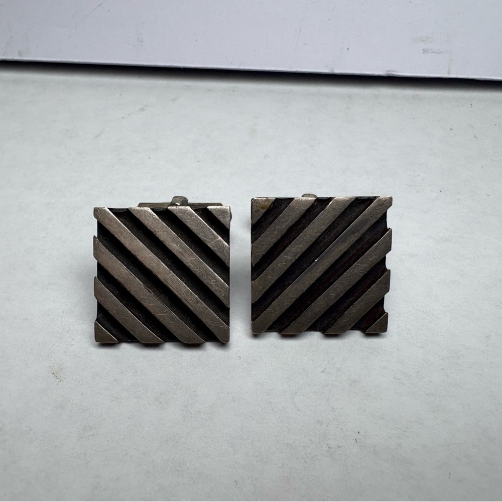925 Sterling Silver Vintage RBZ Mexico Striped Square Cufflinks